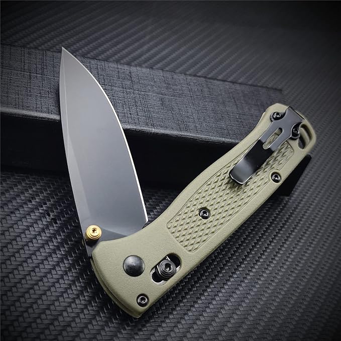 Axis Lock Knife EDC Folding Pocket Knives For Men, Coated Finish Blade, Green Grivory Fiberglass Super Lightweight Handle With Belt Clip, Everyday Carry Thumb Studs Manual Open