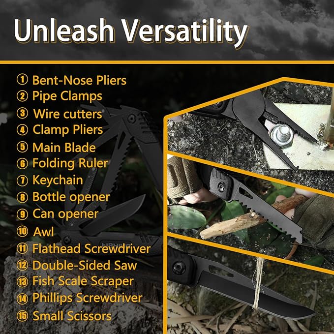 POSEIDON Series 15-P Multitool Fishing Pliers with Premium Saw Wire Nozzle, Saw，juvenile fish ruler，fishing line cutter