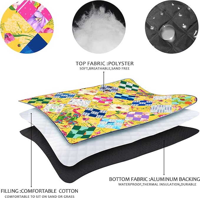 Picnic Blankets Beach Blanket 80" X 60" Extra Large Waterproof Camping Blankets Portable Outdoor Mat 3-Layer blanket for Beach, Hiking, Park, Music Festival, Grass Lawn,Travel