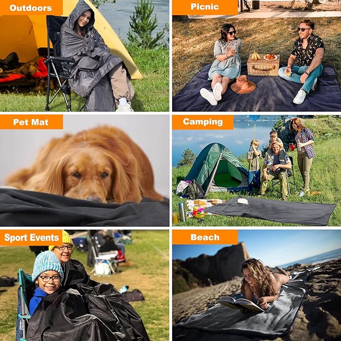 DOBYE Hooded Stadium Blanket, Large Waterproof Outdoor Fleece Blanket, Windproof Wearable Portable Warm Mat for Camping
