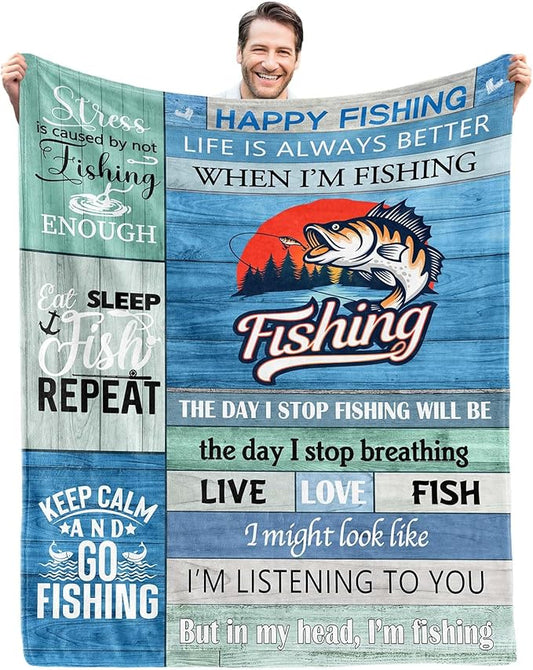 Fathers Day Fishing Gifts,Fishing Gifts for Men,Fishing Gifts,Gifts for Men Who Love Fishing,Best Gifts for a Fisherman,Funny Fishing Gifts for Boys,Dad,Women,Fisherman Gifts Throw Blanket 60inx50in