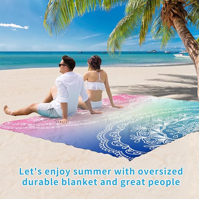 BYDOLL Beach Blanket Sandproof Waterproof 78''×81'' 1-4 Adults Compact Lightweight Oversized Beach Blanket Large Picnic Mat Beach Blanket for Travel Camping Hiking Picnic