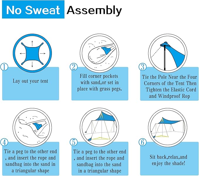 UMARDOO Family Beach Tent Canopy Sun Shade Portable 7×7FT, Large Wind Resistance Beach Sun Shelter Easy Setup with Packable Carry Bag for Outdoor Travel UPF 50+(Blue)