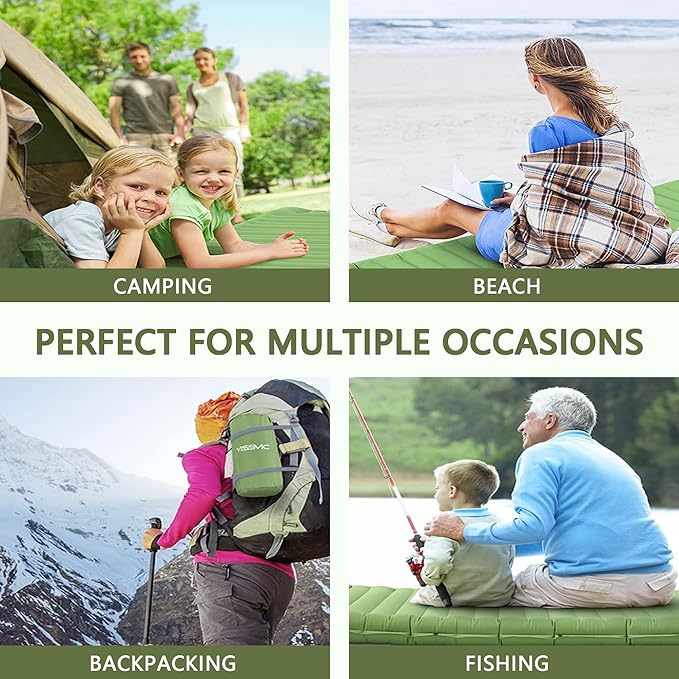 Double Sleeping Pad for 2 Person, Self Inflating Camping Mattress with Pillow, Portable Camping Bed Built-in Foot Pump for Backpacking, Hiking & Travel - Mat Carry Bag