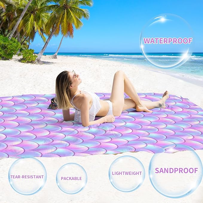 BYDOLL Beach Blanket Jellyfish Sandproof Waterproof 78''×81''1-4 Kids Adults Compact Lightweight Oversized Blanket Large Picnic Mat Beach Blanket for Travel Camping Hiking Picnic