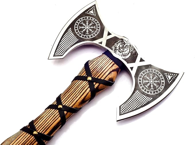 Double Sided Axe | Viking Axe with Solid Wood Handle | Ragnar Axe Hatchet | Unique Camping Hatchet Axe with Forged Steel Structure for Men’s