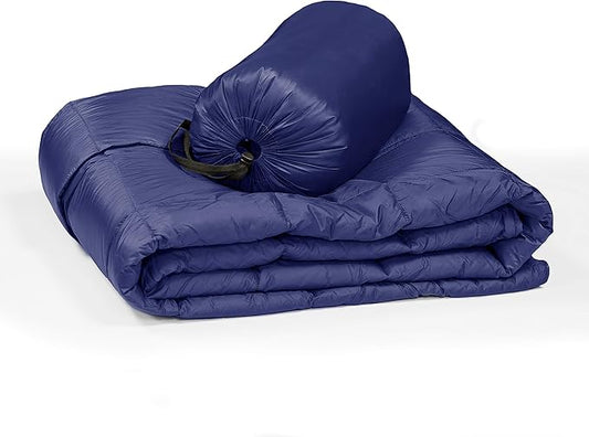 Blue Ridge Home Fashions Outdoor Down Throw Blanket for Camping Hiking - Packable Lightweight and Durable Blanket 60" x 70" with Carrying Pouch, 650 Fill Power Puffy Travel Picnic Beach Blanket
