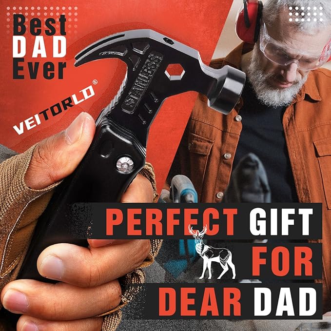 VEITORLD Gifts for Dad Men, Cool Dad Birthday Gifts Ideas for Men Grandpa Papa from Daughter Wife Son, BEST DAD EVER Gift, All in One Survival Tools Hammer Multitool, Camping Hunting Hiking Presents