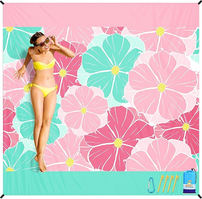 BYDOLL Beach Blanket Waterproof Sandproof Oversized 78''×81''1-5 Adults Lightweight Beach Blanket Large Picnic Mat Beach Blanket for Travel Camping Hiking Picnic