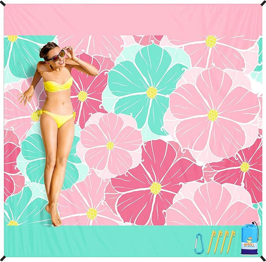 BYDOLL Beach Blanket Waterproof Sandproof Oversized 78''×81''1-5 Adults Lightweight Beach Blanket Large Picnic Mat Beach Blanket for Travel Camping Hiking Picnic