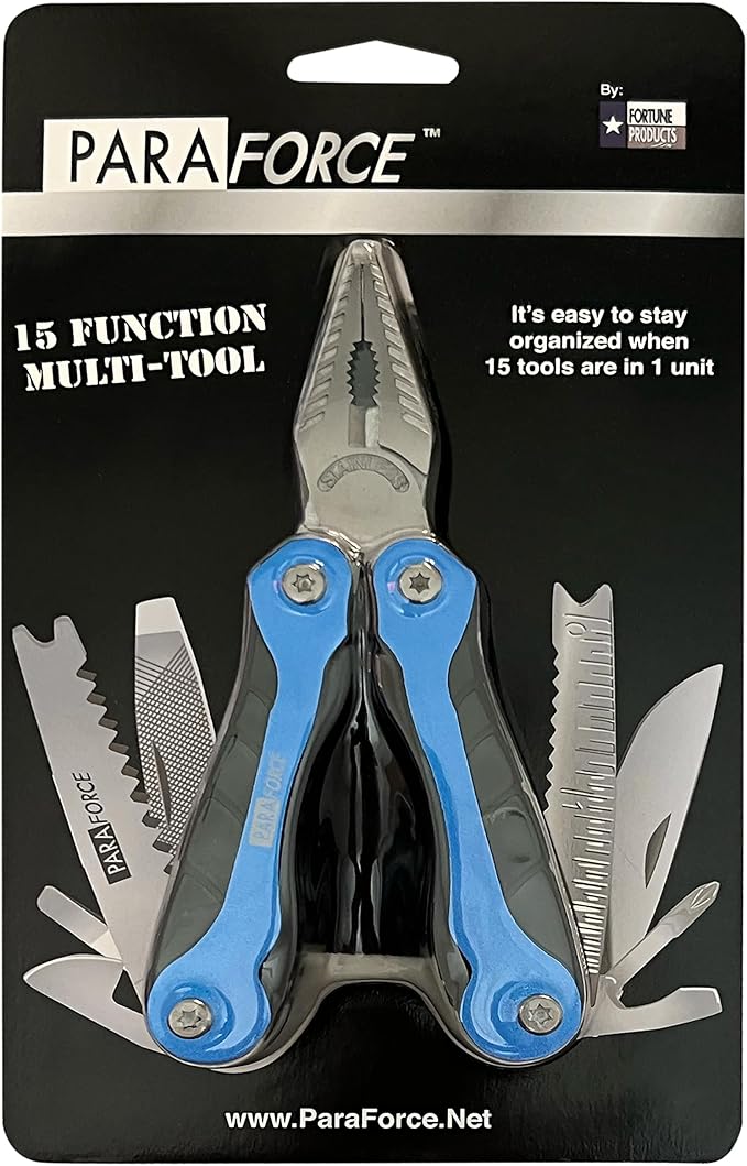 AccuSharp ParaForce 15 Function Multi-Tool, 15-in-1 Handy Outdoor Multitool with Pocket Pliers for Fishing, Hunting & Camping, Foldable Pliers with Knife, Fish Scaler, Hook Remover & Wire Cutters