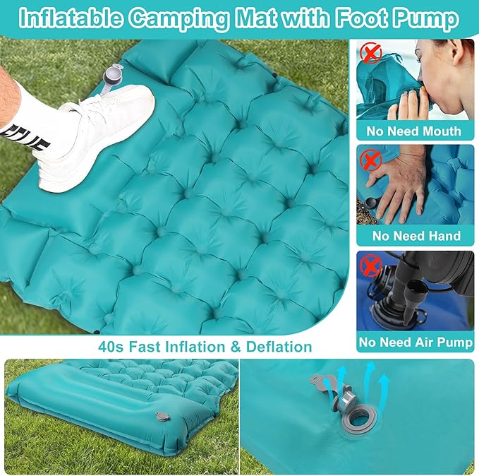Sleeping Pad for Camping, Ultralight Inflatable Sleeping Mat with Pillow, Built-in Foot Pump, Self Inflating 4" Extra-Thick Camping Air Mattress, Compact Camping Pads for Sleeping, Backpacking