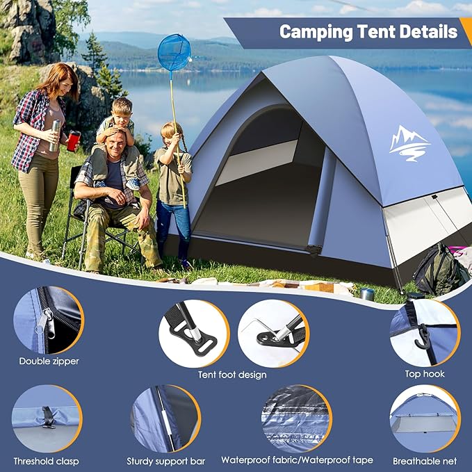 Tents for Camping,3-4 Person Camping Tent,Waterproof and Windproof Tent, Easy to Set up Outdoor Dome Tent for Outdoor Activities, Adventure, Festivals, Backyard,Hiking.