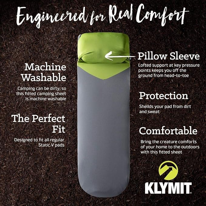 Klymit Insulated Static V Lite 2.5" Thick Inflatable Camping Pad and Static V Sheet Pad Cover Bundle for Hiking and Backpacking