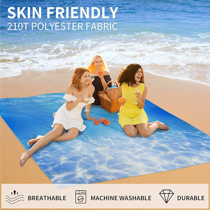 Beach Blanket 79" X 83" for 1-4 Adults,Large Beach Blanket Waterproof Sandproof,Waterproof Quick Drying Outdoor Picnic Mat,Beach Mat for Travel,Camping,Hiking