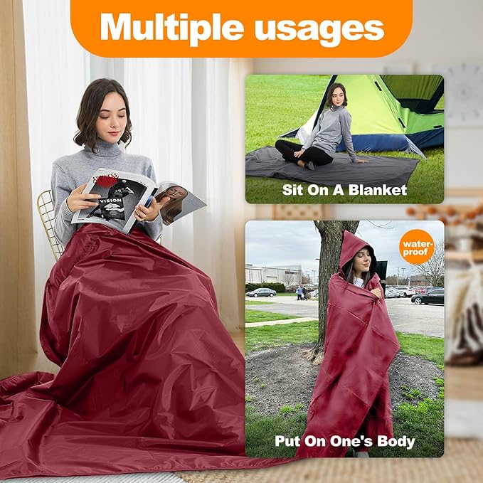 DOBYE Hooded Stadium Blanket, Large Waterproof Outdoor Fleece Blanket, Windproof Wearable Portable Warm Mat for Camping