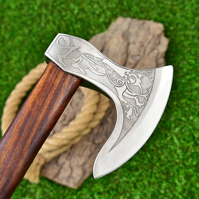 Handmade Viking Axe Real Carbon Steel Axe with Leather Sheath Camping Bearded Axes & Hatchets Hunting Axe Valentine's Day Gift, Camping & Hiking | Knives & Tools | Birthday Gift for him (VK-Ax-12)