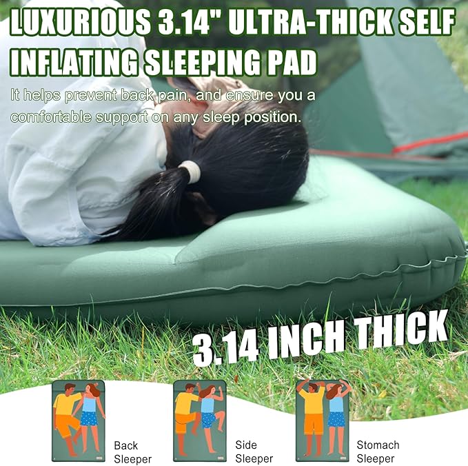 Double Self Inflating Sleeping Pad with Electric Pump, 3.14" Thick Memory Foam Camping Mattress 2 Person w/Pillow, Easy Inflate&Deflate, Outdoor Camping Mat for Rooftop Tent Car Truck Van