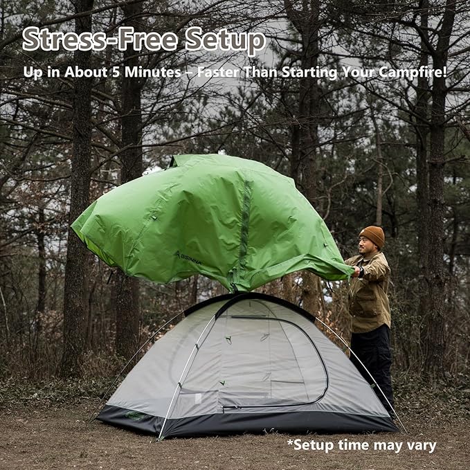 BISINNA Backpacking Tent 2 Person Lightweight Camping Tent Waterproof 3 Season with Aluminum Pole for Outdoor Mountaineering Hiking Travel