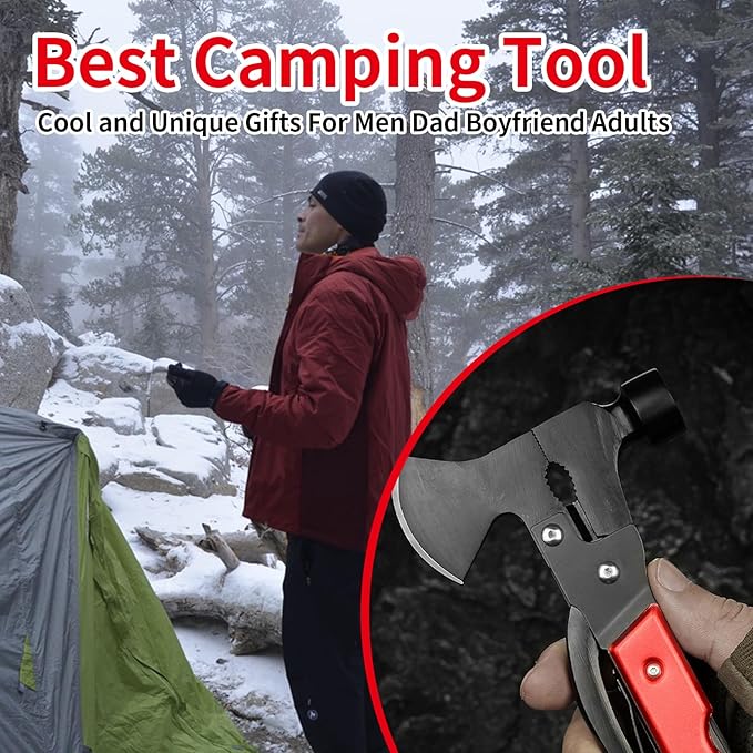 Camping Gear Multitool, Stocking Stuffers for Men 13-in-1 Camping Accessories Multitool Hatchet Camping Tool with Axe Survival Gear for Outdoor Hunting Hiking, Emergency Escape Tool
