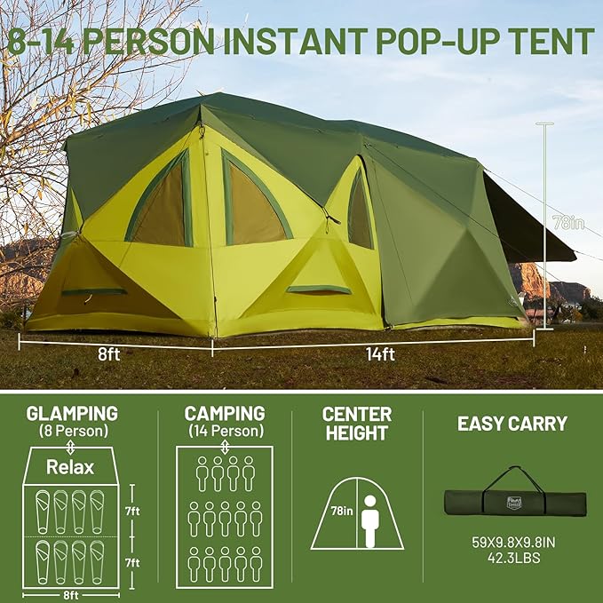TIMBER RIDGE 4/6/8 Person Instant Pop Up Cabin Tent, Easy 60 Second Setup, Weather Resistant Camping Family Hub Tent with Rain Fly and Carry Bag for Camping Hiking Outdoor Travel