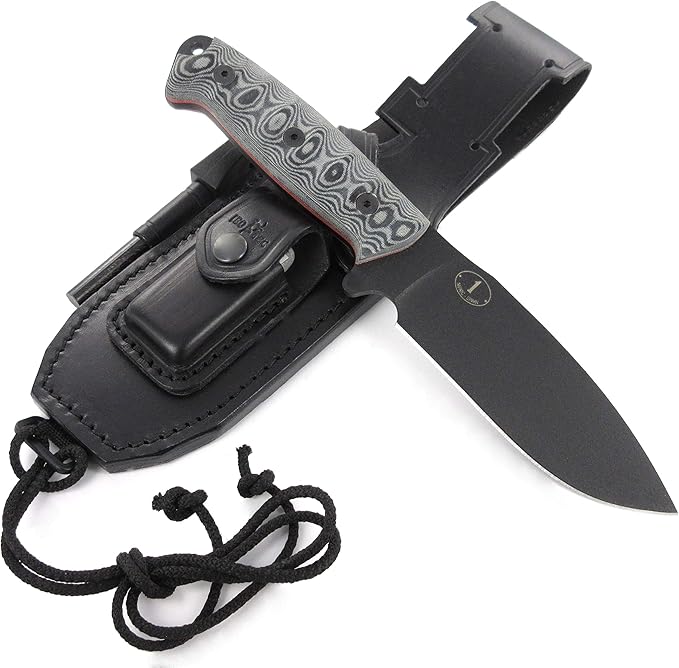 JEO-TEC Nº1 Full Tang Bushcraft Knife with Leather Sheath for Survival Hunting Camping Outdoor Activities - BOHLER N690C Stainless Steel, 4.53" Fixed Blade - Handmade