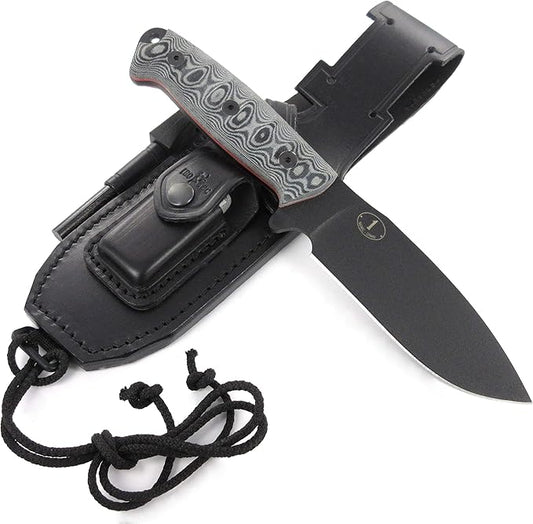 JEO-TEC Nº1 Full Tang Bushcraft Knife with Leather Sheath for Survival Hunting Camping Outdoor Activities - BOHLER N690C Stainless Steel, 4.53" Fixed Blade - Handmade