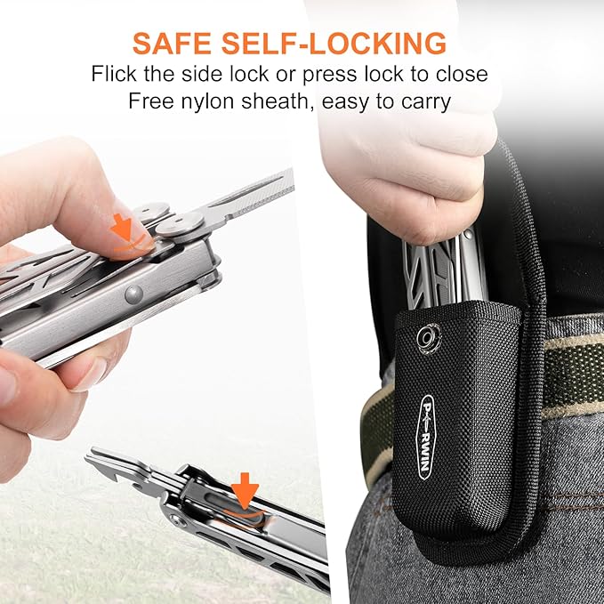 Multitool, 17-in-1 Stainless Steel Multi Tool Pliers with Self-Locking, Pocket Knife, Nylon Sheath, Professional (EDC) Multi-Tool for Survival, Camping and Hunting, Hiking, Simple Repair