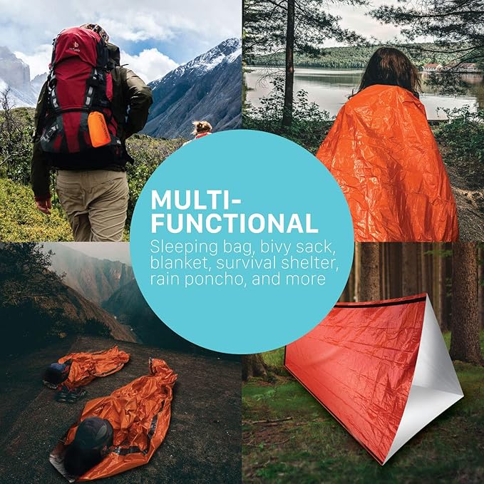 FosPower Emergency Sleeping Bag, Tough and Durable Mylar Thermal Sack with Survival whistle for Survival Kits, Camping Accessories, Outdoors, Hiking