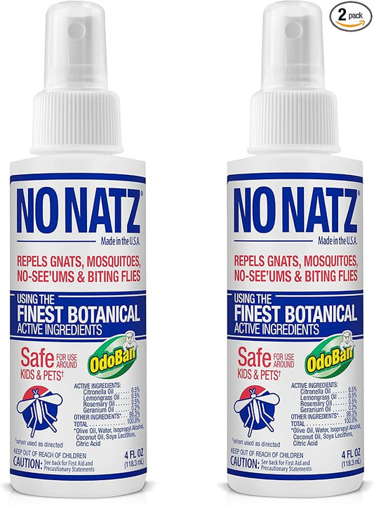 No Natz Botanical Bug Repellant, Effective for Gnat, Mosquito, and Biting Flies, Hand-Crafted and DEET-Free, Non-Greasy Formula, 4 Ounce Spray Bottle, 2-Pack