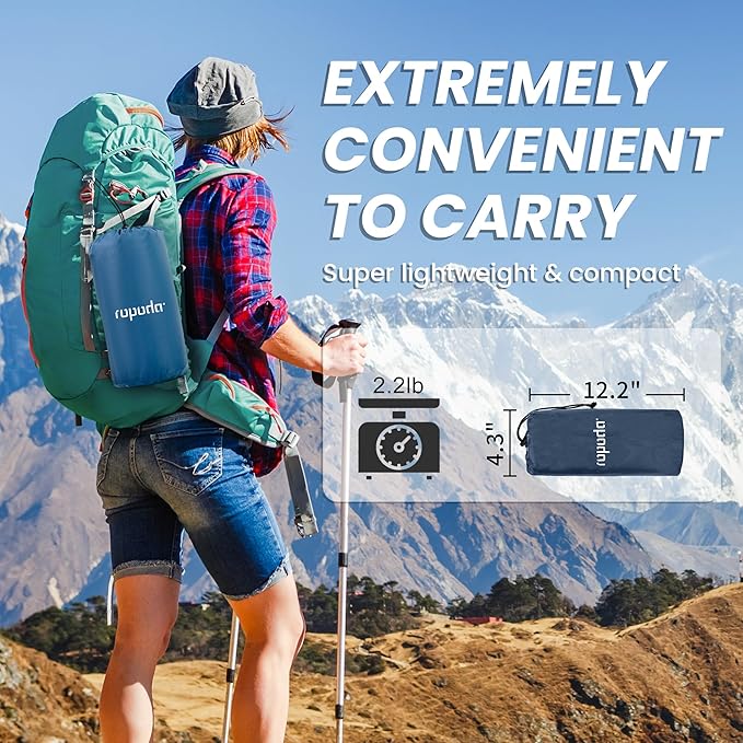 ropoda Upgraded Extra Thickness 6'' Inflatable Sleeping Pad with Pillow, Built-in Foot Pump, 77''*27'' Camping Pad with Carry Bag, Ultralight & Compact Camping Mat Pad for Hiking, Blue