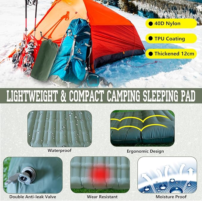 Camping Sleeping Pad, 4.7 Inch Inflatable Green Sleeping Pad Outdoor with Carry Bag for RV Camper