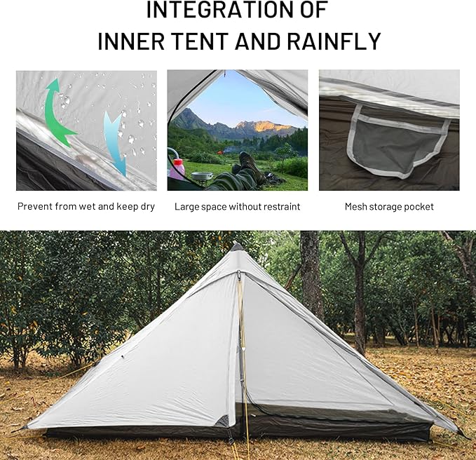 LANSHAN Ultralight Tent 3-Season Backpacking Tent for 1-Person or 2-Person Camping, Trekking, Kayaking, Climbing, Hiking