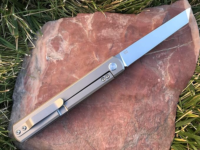 Higonokami Pocket Folding Knife! Solid Tc4 Titanium Handle! Japanese Style Top Flipper! Razor Sharp D2 Steel Tanto Blade! (Tatsu Higonokami)