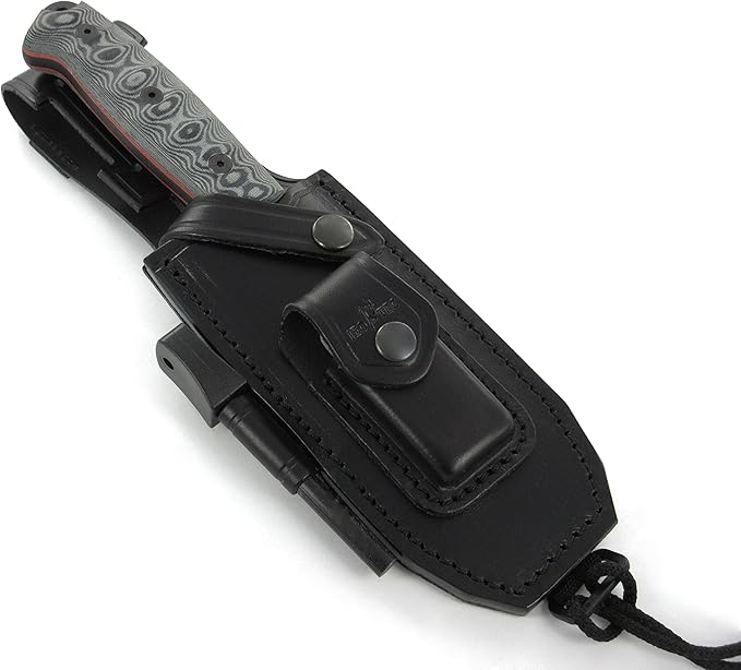 JEO-TEC Nº1 Full Tang Bushcraft Knife with Leather Sheath for Survival Hunting Camping Outdoor Activities - BOHLER N690C Stainless Steel, 4.53" Fixed Blade - Handmade