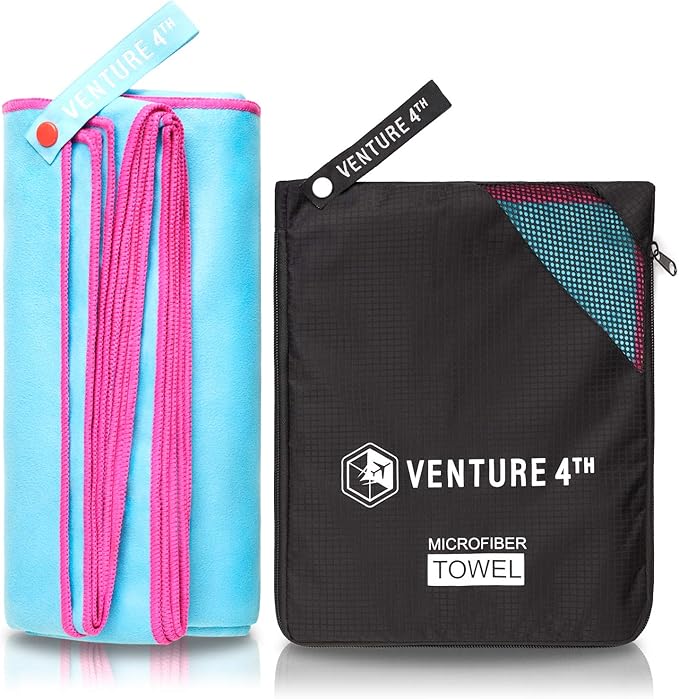 VENTURE 4TH Quick Dry Travel Towel - Fast Drying Ultra Soft Microfiber Towels - Essential for Camping, Backpacking, Yoga, Swimming, Gym, Sports and Beach - 3 Compact Sizes