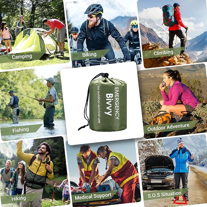 Esky Emergency Sleeping Bag, 2 Pack Portable Thermal Bivy Sack, Waterproof Lightweight Emergency Blanket Survival Gear with Compass and Whistle for Camping Hiking Outdoor Adventure