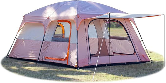 KTT Extra Large Tent 10-12-14 Person(Style-B),Family Cabin Tents,2 Rooms,3 Doors and 3 Windows with Mesh,Straight Wall,Waterproof,Double Layer,Big Tent for Outdoor,Picnic,Camping,Family Gathering