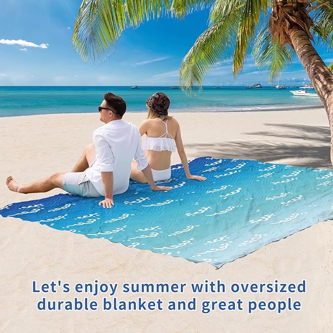 BYDOLL Beach Blanket Sandproof Waterproof 78''×81'' 1-4 Adults Compact Lightweight Oversized Beach Blanket Large Picnic Mat Beach Blanket for Travel Camping Hiking Picnic