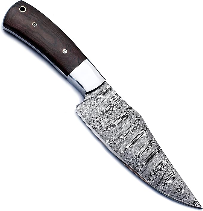 Handmade Damascus Steel Knife for Hunting,Survival,Camping,Bushcraft, and Fishing,Fixed Blade with Drop Point Full Tang Micarta Handle Leather Sheath - WKD-777
