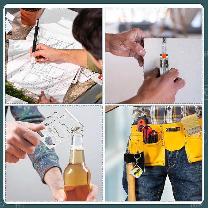 Whaline 10Pcs Multitool Pen Gift Set 2 LED Flashlight Keychain 2 Measuring Tape Keychain 2Pcs 6 in 1 Tool Pen 2 Black Pen Refill 2 Stainless Steel 11 in 1 Credit Card for Survival Camping Hunting