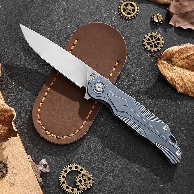 EDC Pocket Folding Knife, S35VN Blade Folding Knife, Blue Titanium Handle, Lined Locking Construction, Suitable for Men and Women's Daily Carry, Lightweight and Practical.