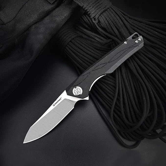 Harvest Pocket knife with Sandvik 14C28N Steel Folding Knife with G10 Handle for Camping Hunting Surviral (Black)