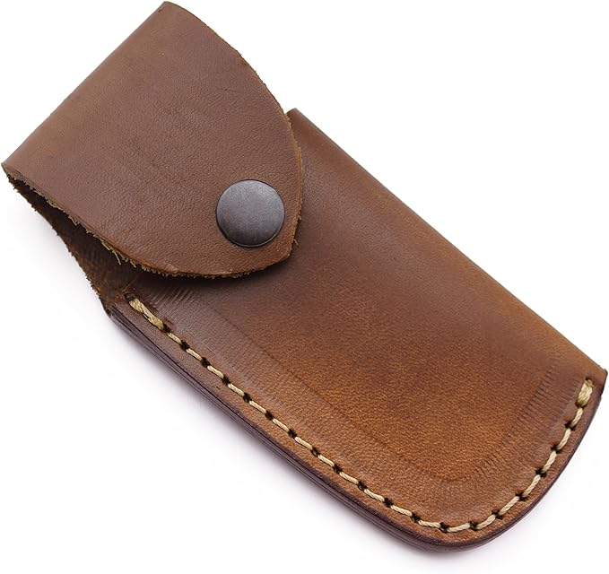 Handmade Damascus Folding Pocket Bowie Knife For EDC,Hunting,Survival,Camping Bushcrafting,Skinning and Fishing With Full Tang Camel Bone Handel and Cowhide-Leather Sheath for Men and Women-DCF24