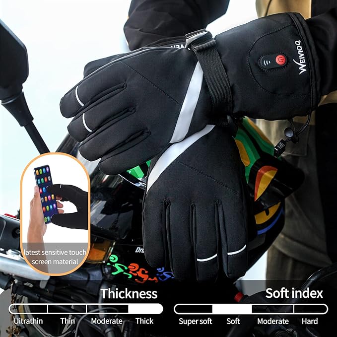 Heated Gloves for Men Women 7.4V 3003mAh Battery Thick Rechargeable Heated Ski Gloves Touchscreen Waterproof Electric Hand Warmers for Winter Skiing Hiking Camping