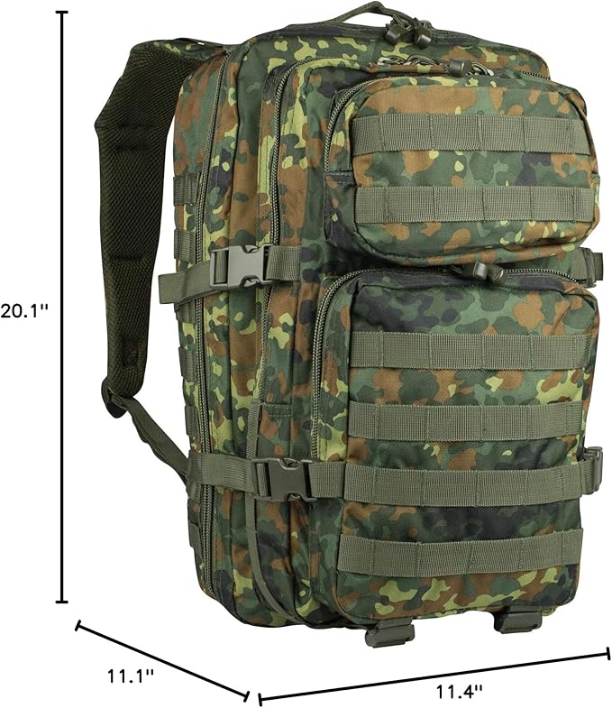 Mil-Tec Unisex Assault Pack - Rugged Durable Lightweight Ergonomic Versatile Tactical Outdoor Camping Hiking Backpack with Adjustable Padded Shoulder Straps & MOLLE Loops, Olive Drab, 36L