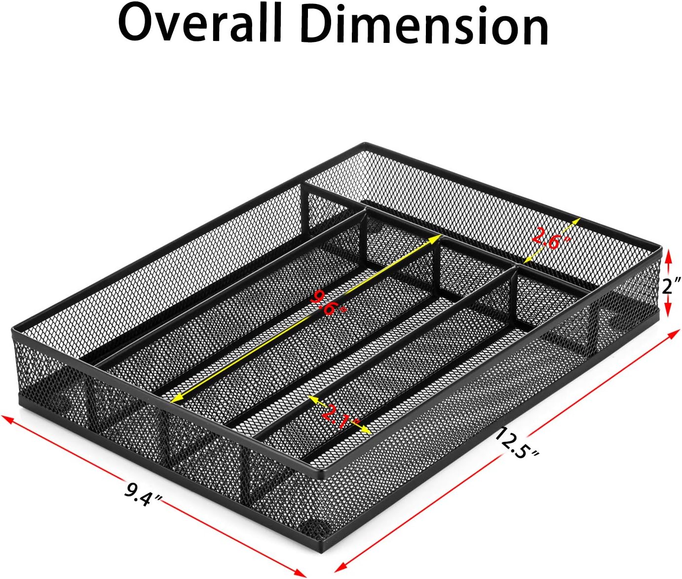 JANE EYRE Utensil Drawer Organizer, Cutlery Tray Silverware Flatware Storage Divider for Kitchen, Mesh Wire with Non-slip Foam Feet, 5 Component, Black