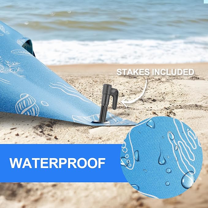 Mooreeke Beach Blanket Extra Large Oversized 9 x 8 ft, Sea Snail Sandproof Waterproof Quick Drying Lightweight Compact Outdoor Blanket Beach Mat for Family Travel Camping Picnic, 1-8 Adults