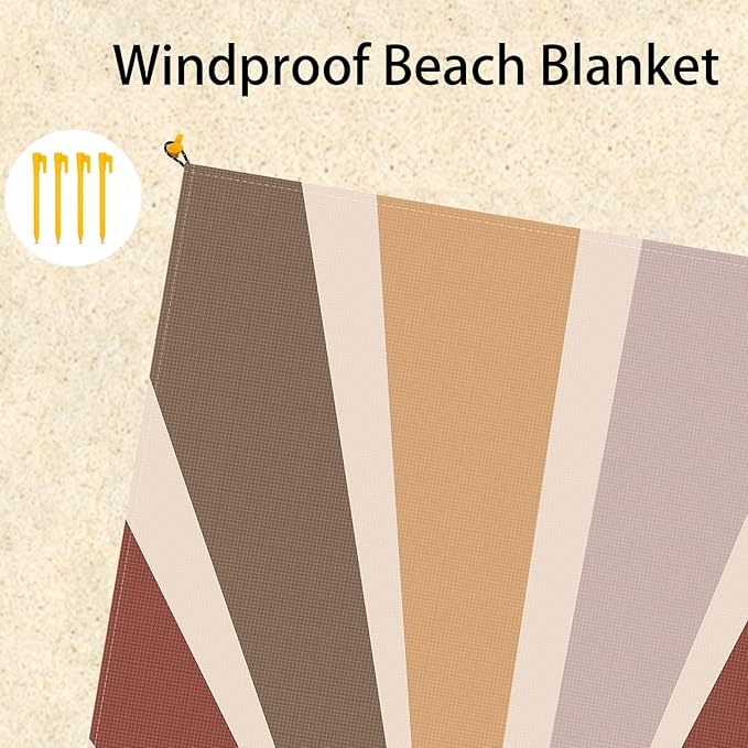 Extra Large Beach Blanket Waterproof Sandproof, Boho Starburst Beach Mat for 8 Adults w/Stakes and Sand Pocket, Compact & Lightweight Picnic Blankets for Outdoor, Travel, Camping, Hiking