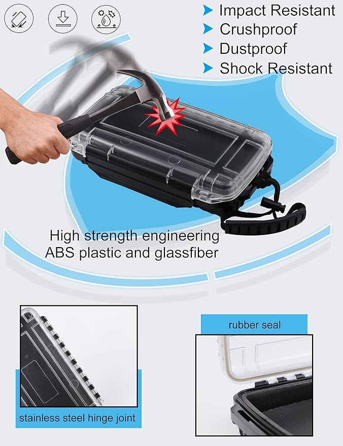 Hlotmeky Waterproof Dry Box for Kayaking, Boat, Phone - Small Container, Watertight Storage Case for Diving (Black)